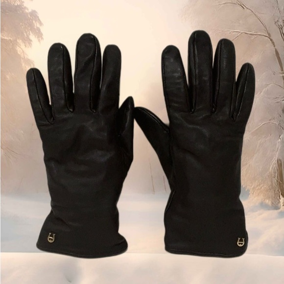 ETIENNE AIGNER Brown Leather Gloves Lined With 100% Cashmere Size Medium - Picture 4 of 9